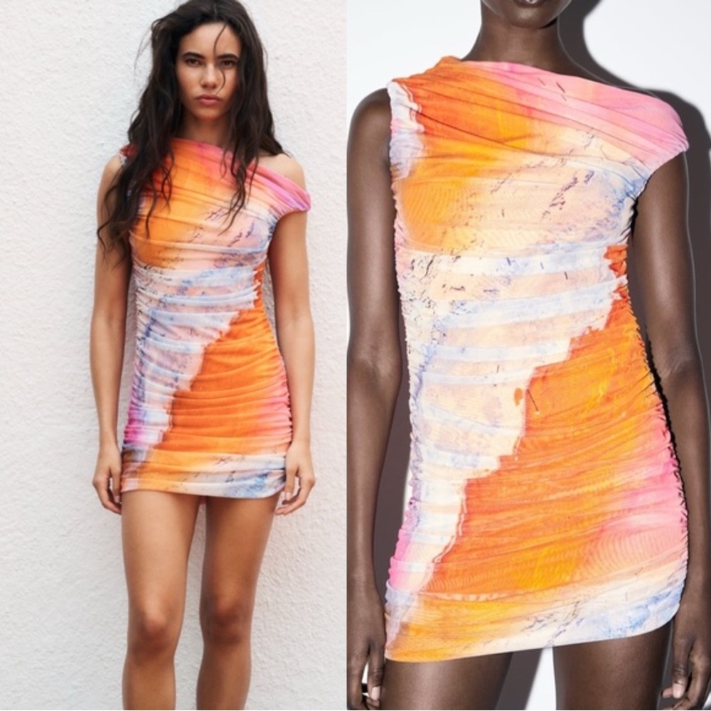 Zara Colorful Mesh Tulle Mini Dress 5039/376